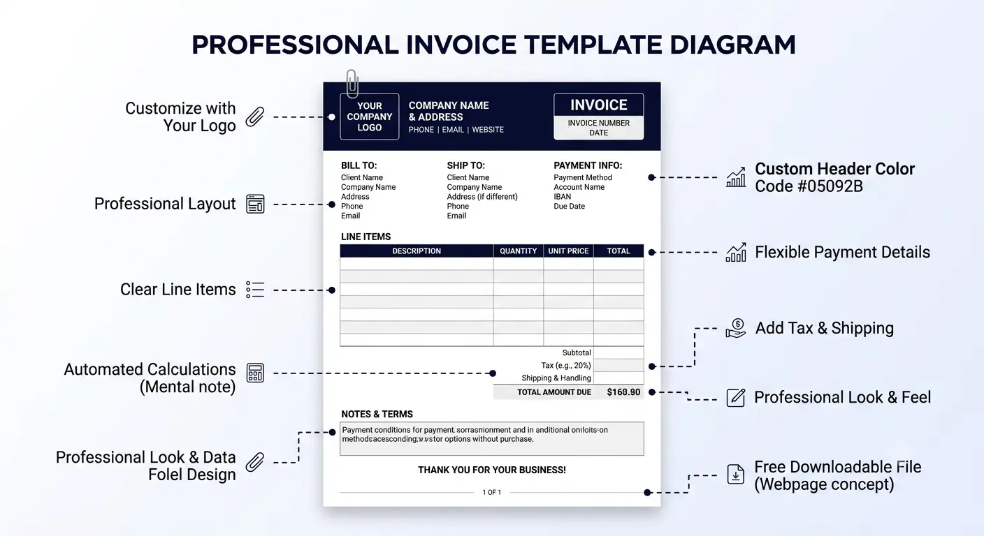 Anatomy of a professional printable invoice template free diagram
