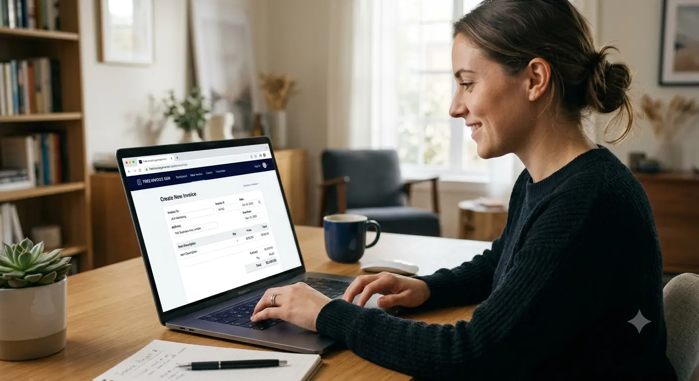 Sleek freelance invoice template displayed on an iPad screen