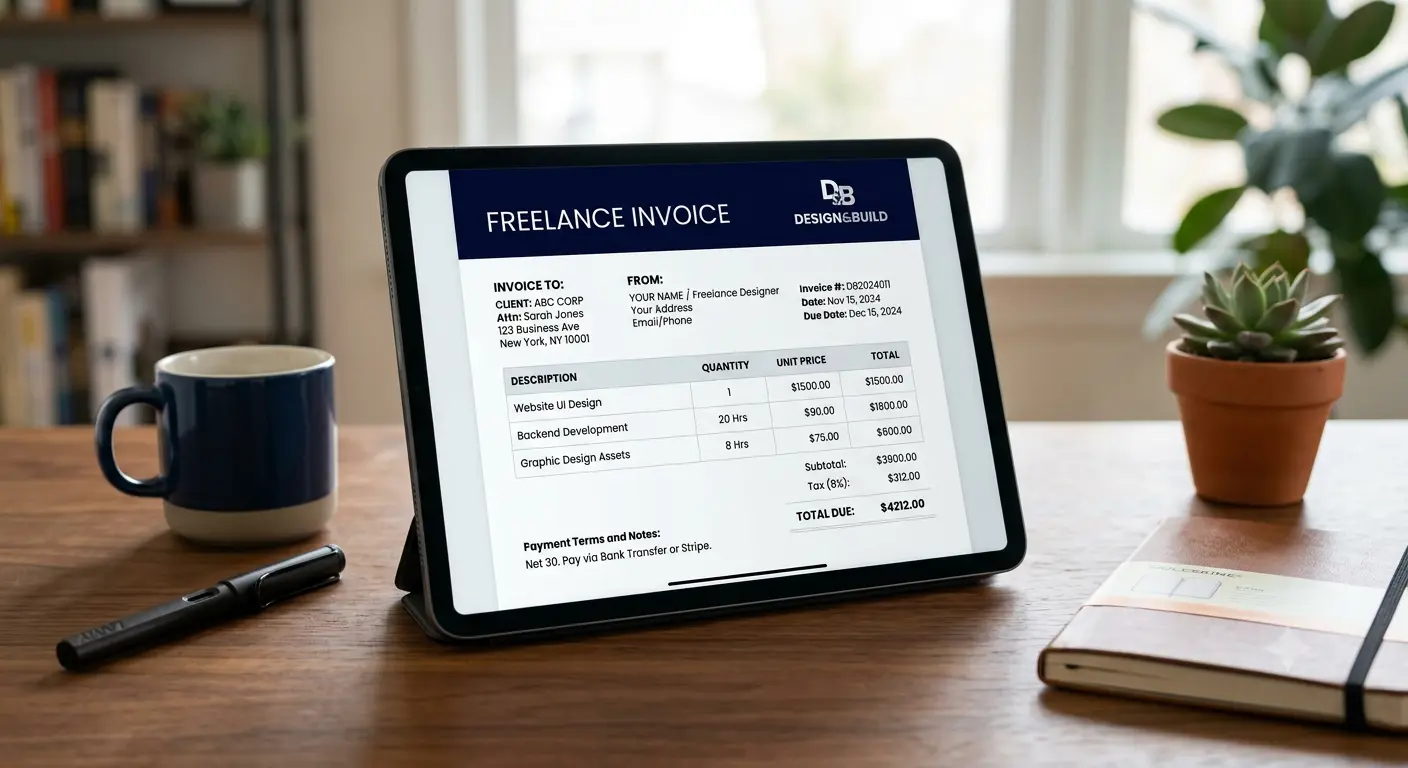 Using an online invoice generator free tool on a laptop
